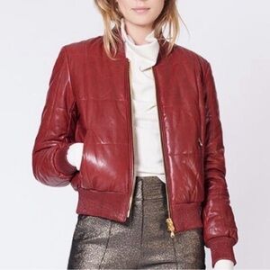 Veronica Beard Red Leather Lambskin Bomber. In EUC, size Large.